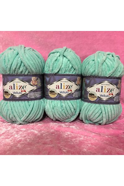 Alize 3 Pieces of Velluto Hand Knitting Yarn in Water Green