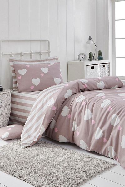 Eponj Home Σετ Παπλωματοθήκη Μονό Easy-Iron - Herz Dried Rose