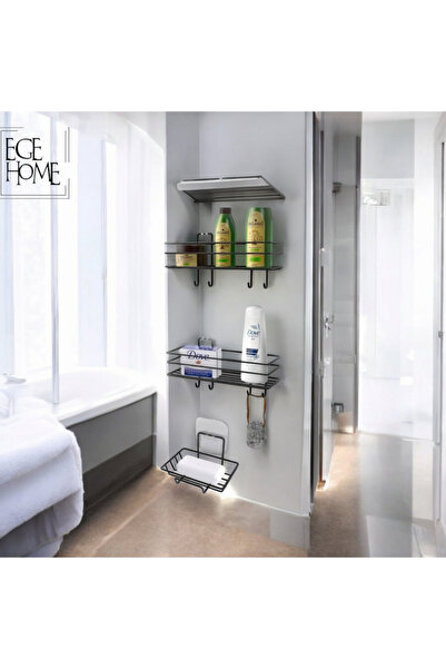 Home 3'Lü Banyo Seti Yapışkanlı Paslanmaz  Banyo Sabunluk Duşa kabin Rafı Ban...