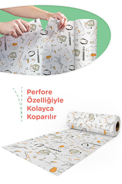 Minimono Mama Sandalyesi Altı Ve Aktivite Örtüsü 3 Rulo 30 Adet - Orman Hayvanları