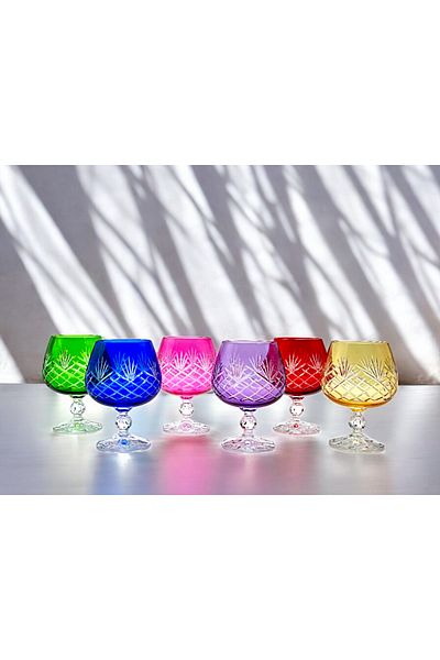 Kristal Market Handmade Crystal Bohemia Colorful Decorative Presentation Stand Footed Goblet Coffee Side Water Glass Set of 6