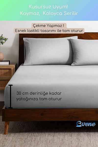 Evene Double Fitted Sheet Set - Soft and Durable Duvet Cover Set - Gray Color - 160X200