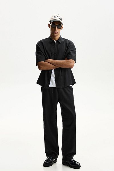 Bershka Wide-leg linen blend jogger trousers