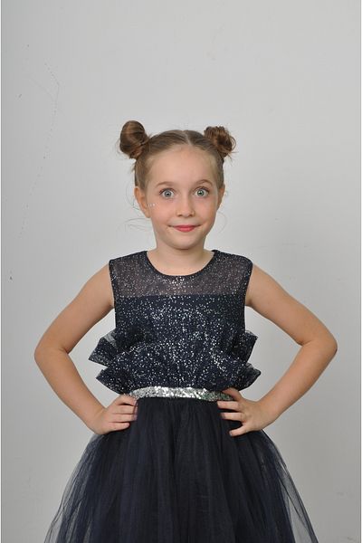 Filizdens Kids Рокля за момиче с бляскав тюл отгоре, волани и тюл отдолу, дълга вечерна рокля, сватбена рокля, рокля за рожден ден