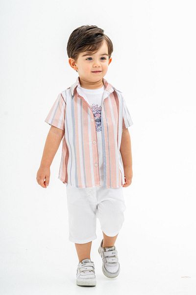 Chicsy Baby Striped 3-Piece Set with Stylish Shirts for Kids and Baby - Adjustable Waist and Short Sleeve Shorts