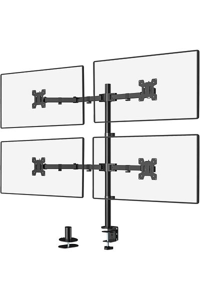 AWH Sh C048 Quad Monitor Stand, Adjustable Desk Mount For 13-27" Screens, Holds 22 Lbs. Per Arm, Black