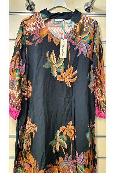 Park Moda PALMİYE DESEN UZUN PAMUK ELBİSE