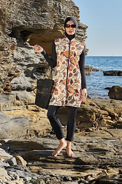 Ruko Maio 23111-8 Floral Patterned Full Hijab Swimsuit