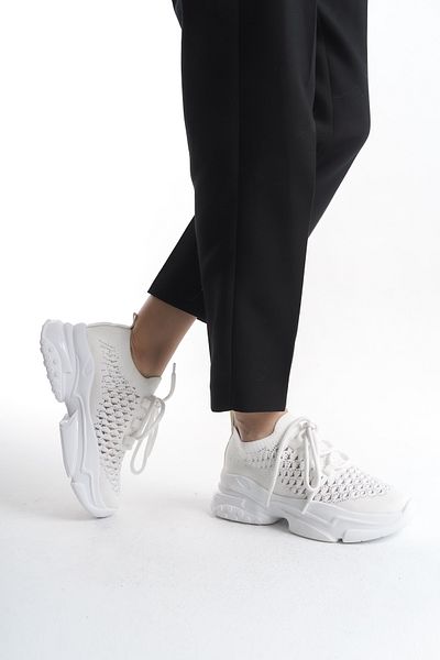 Limeo Tricoturi cu șireturi, perforate, strălucitoare, cu talpă înaltă, pantofi sport casual pentru femei