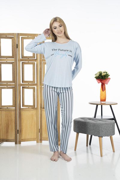 Estiva 24118 Set de pijamale de vară din viscoză cu mâneci lungi în dungi