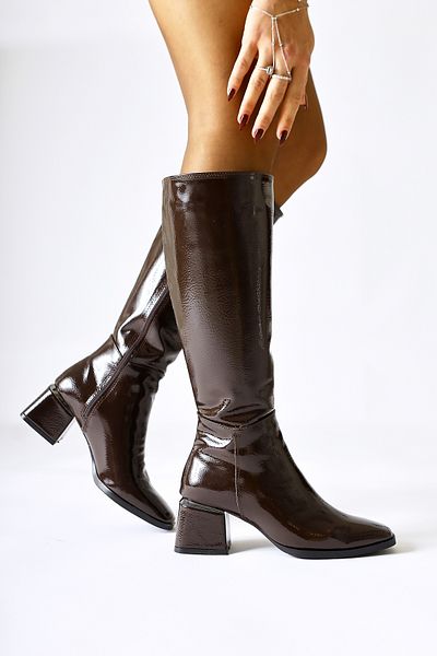 Limoya Γυναικείες μπότες Miami Brown λουστρίνι Blunt Toe Boots