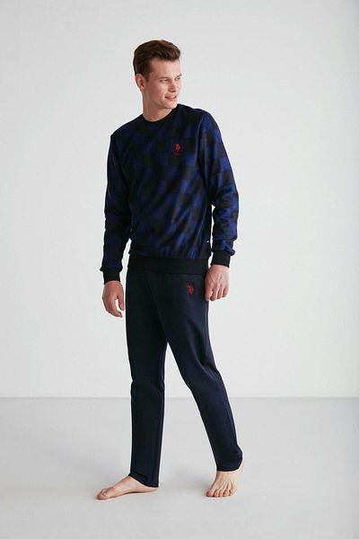 U.S. Polo Assn. 18713 Ανδρικό σετ μακρυμάνικης πιτζάμες με στρογγυλή λαιμόκοψη σε μπλε ναυτικό