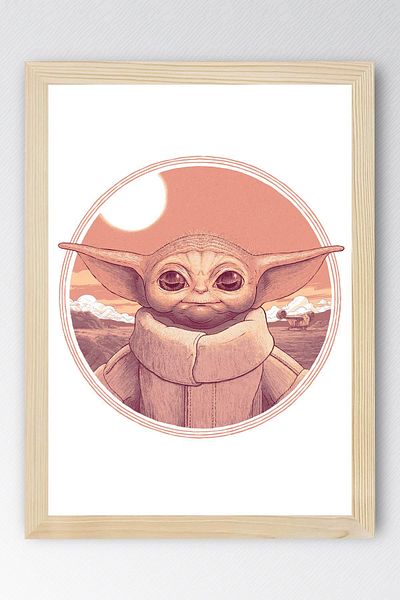 Saturn Star Wars Yoda Framed Painting - Space Wars Fim Poster Painting