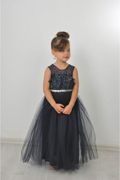 Filizdens Kids Rochie pentru fete Top cu tul cu sclipici Volane de jos cu tul Rochie lungă de seară pentru nuntă Rochie de bal de aniversare