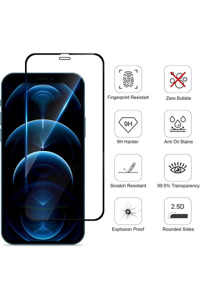 AWH مجموعة من 3 واقيات شاشة لهاتف iPhone 12/12 Pro (6.1 بوصة)، زجاج مقوى 9H، تغطية كاملة