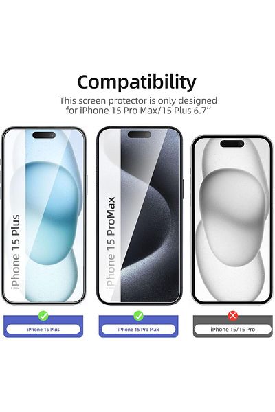 AWH [3-Pack] Tempered Glass Screen Protector for iPhone 15 Pro Max/15 Plus (6.7"), 9H Hardness