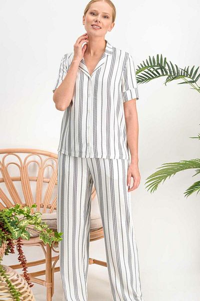 Arnetta Σετ πιτζάμες γυναικείο πουκάμισο 718 Lines Cream Buttoned