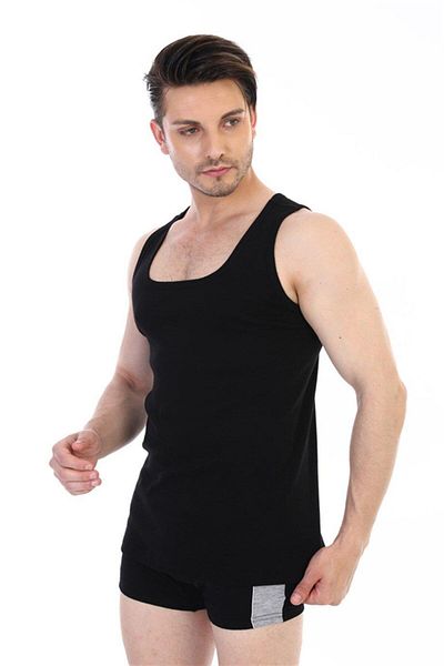 Çift Kaplan 775 Men's Rib Black Tank Top