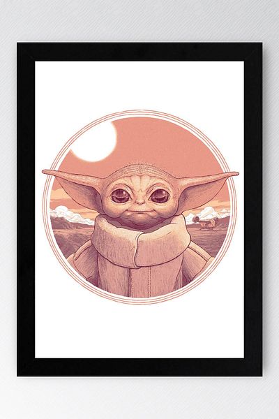 Saturn Star Wars Yoda Framed Painting - Space Wars Fim Poster Painting