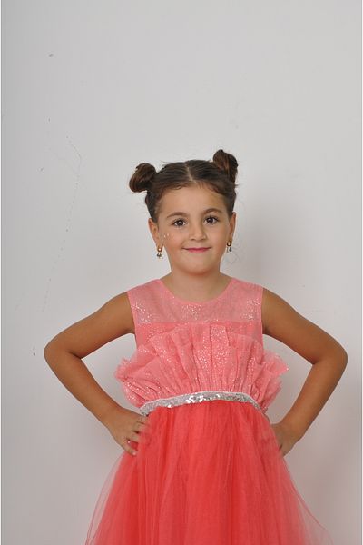Filizdens Kids Κοριτσίστικο φόρεμα με ασημί τούλι με βολάν κάτω από τούλι μακρύ βραδινό φόρεμα για νυφικό φόρεμα γενεθλίων