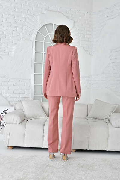 nodilife Ribbed Shawl Collar Suit Salmon