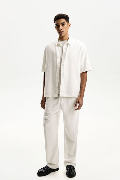 Bershka Wide-leg linen blend jogger trousers
