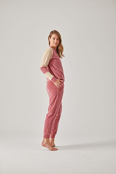 gd goldoremi Pamuk Pamuk 24123 Parçalı Kadife Kadın Pijama Takımı