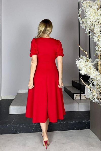 gesmoda G1280 Red Balloon Sleeve Flared Dress