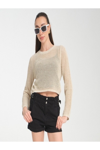 MİRVE BUTİK Glossy Textured Knitting Mesh Bluz