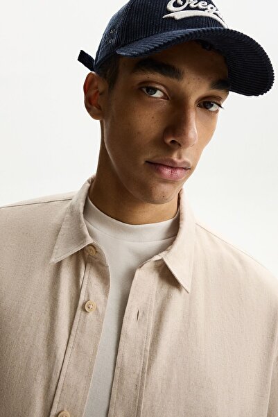 Bershka Kısa kollu keten karışımlı gömlek