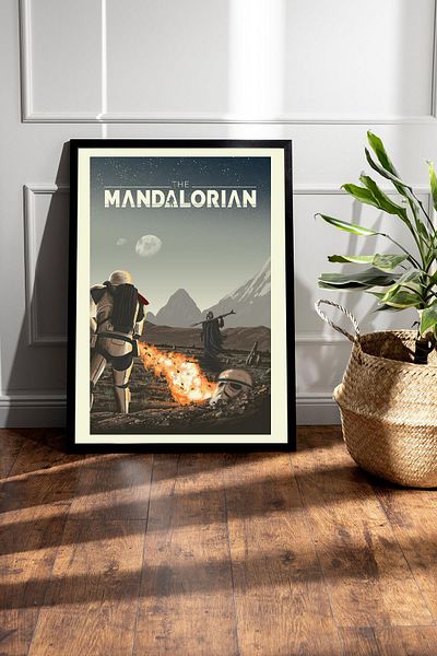 Saturn Star Wars Mandalorian Framed Painting - Space Wars Fim Poster Painting