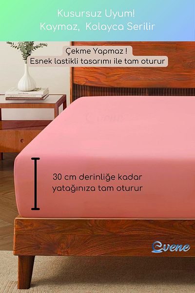 Evene Double Fitted Sheet Set - Soft and Durable Duvet Cover Set - Pink Color - 160X200