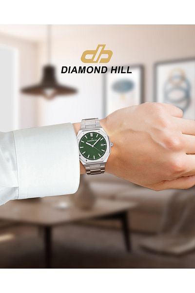 DIAMOND HILL Men's Watch Silver Green Dial Model DHSSGR2370