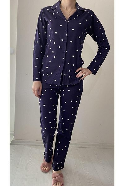 Eros 952 Women's Polka Dot Front Buttoned Pajamas Set