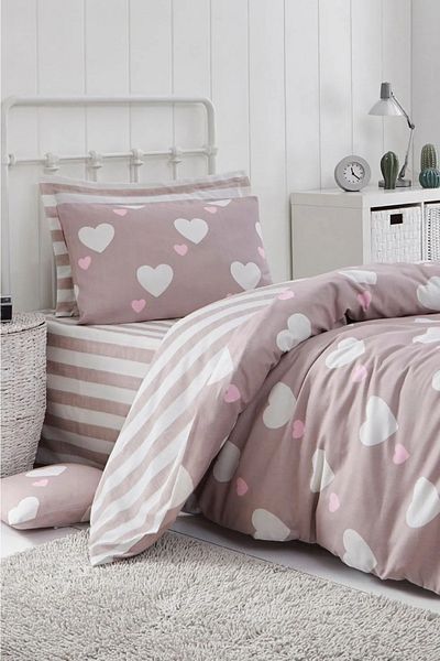 Eponj Home Σετ Παπλωματοθήκη Μονό Easy-Iron - Herz Dried Rose