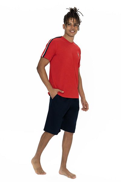 U.S. Polo Assn. U.S. Polo Round Neck Short-Sleeved T-Shirt with Pocket and Solid Color Shorts Set