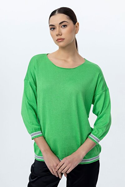 GND Kol ve Etek Ucu Simli Fakir Kol Viskon İnce Bluz