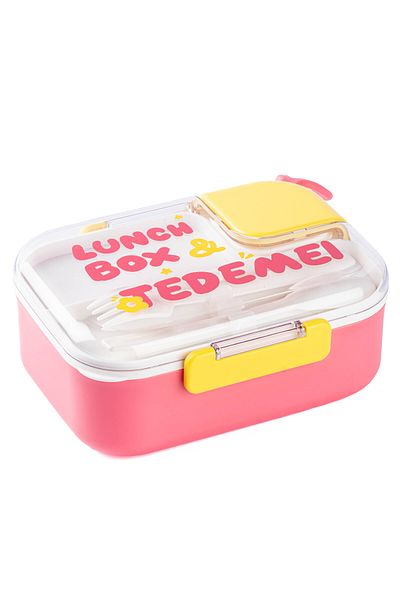 Tantitoni Tedemei Pink Stainless Steel 2-Section Food Carriage Container with Fork and Spoon 750ml