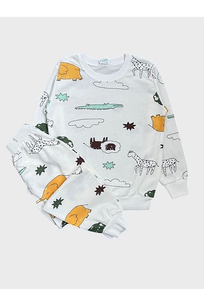 ALİŞ KİDS Set de pijamale sezoniere cu mânecă lungă, cu model de elefant, din bumbac, alb, pentru băiat