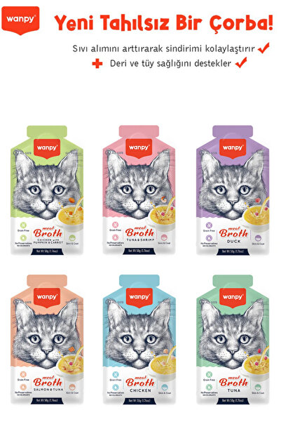 Wanpy Karışık Aromalı Kedi Çorbası 50 gr x 6 Adet Sıvı Kedi Ödülü