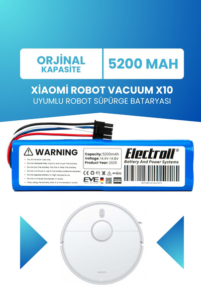 ELECTROLL Xiaomi Robot Vacuum X10 Uyumlu Batarya (ORJİNAL KAPASİTE) 5200mah P...