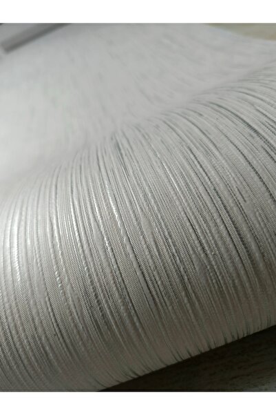 KMS HOME Açık Gri Gümüş Parlak Çizgili Silinebilir Kabartmalı Sade Duvar Kağı...