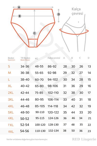 red iç giyim High Waist Cotton Large Size Bato Women's Panties 7 Pack (Battal Size)