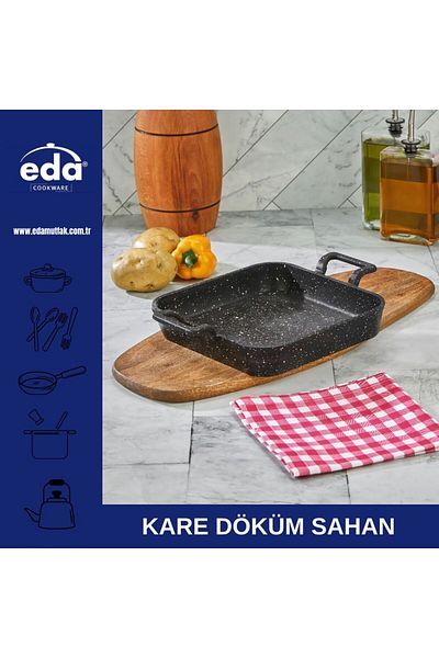 Eda Burak Eda 18 سم - مقلاة مربعة من الجرانيت المصبوب بدون غطاء