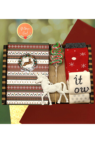 Senin kutun Kişiye Özel Desenli Defter & Yılbaşı Temalı Çorap  & Boynuzlu At ...