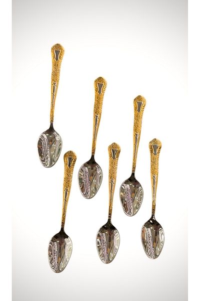 DUKKANI ISTANBUL Ala 18/10 Stainless Titanium Teaspoon - Vintage Gold, Steel Machine Washable
