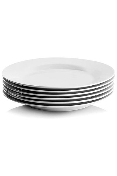 mastergold ( 15 * 6 CM ) Set Of 6 Premium White Porcelain Dinner Plates | Round Flat & Deep Serving Plates