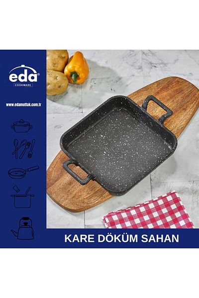 Eda مقلاة مربعة من الجرانيت مقاس 24 سم من Burak Eda - بدون غطاء