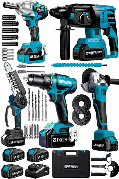 Graizer Mega 5 Set Akülü Vidalama Somun Sökme Taşlama Kırıcı Delici Set