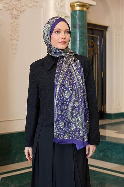 İpekhan Σάλι ινδικού βουάλ Navy Blue - 5009-06